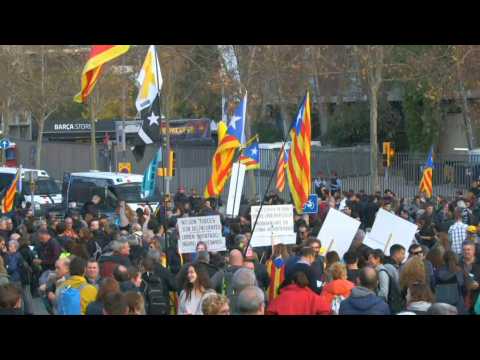 Pro-independence protesters gather in front of Camp Nou ahead of Clasico in Barcelona
