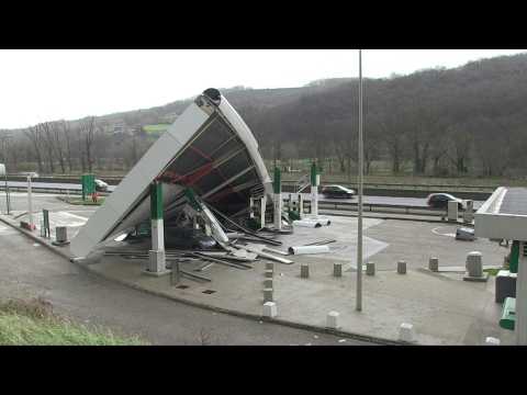 Petrol station collapses in France after high winds