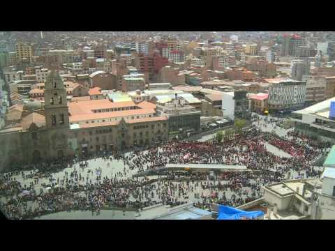 Supporters of Evo Morales rally in Bolivia's Plaza San Francisco