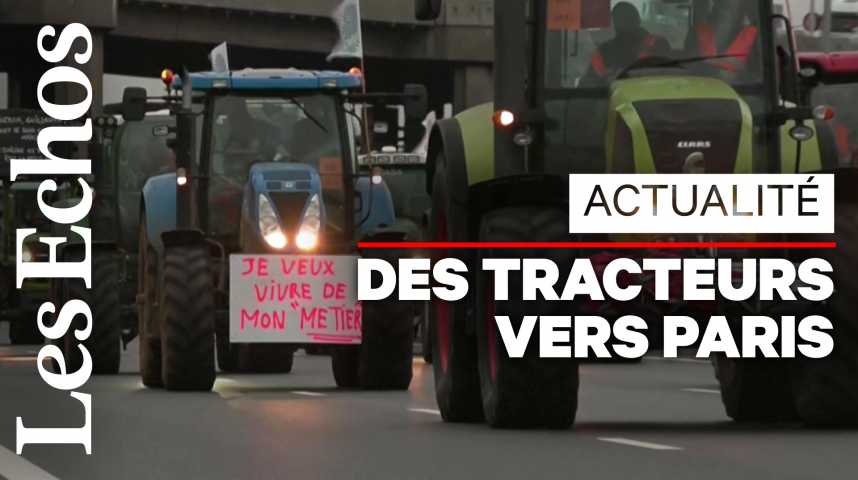 Illustration pour la vidéo Après Berlin, des tracteurs d'agriculteurs convergent vers Paris