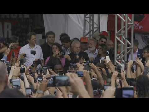 Brazil's Lula addresses supporters after walking free from jail