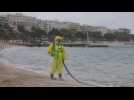 Disinfection of the famous La Croisette beach in Cannes