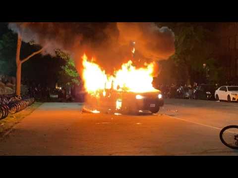 Police car set ablaze in New York during George Floyd protests