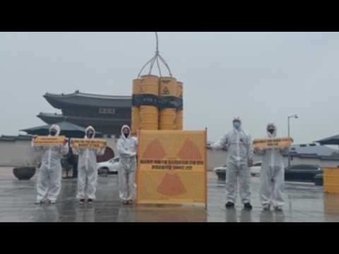 Activists protest against  construction of nuclear waste disposal facility in South Korea