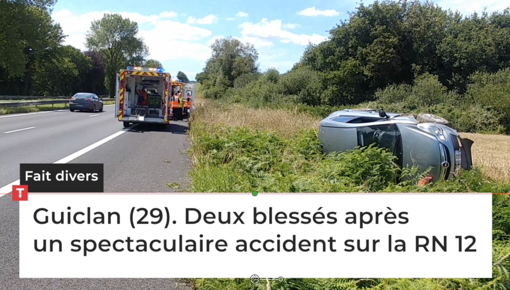Guiclan (29). Deux blessés après un spectaculaire accident sur la RN 12 (Le Télégramme)