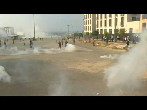 Lebanese security forces fire tear gas towards protesters in Beirut