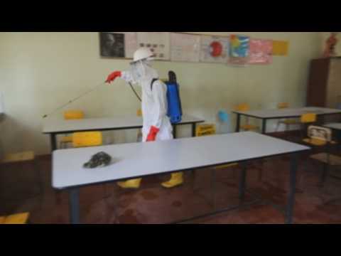 Volunteers disinfect schools in Sri Lanka ahead of reopening