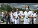 Health workers protest outside Robert-Debré hospital in Paris