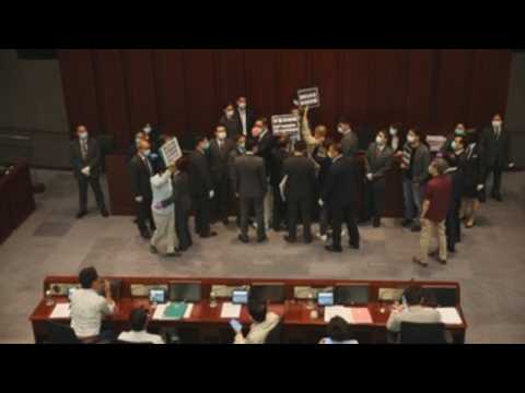 Hong Kong lawmakers protest against China's new national security law
