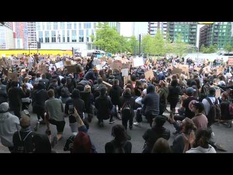 Anti-racism protesters take a knee in front of London's US embassy