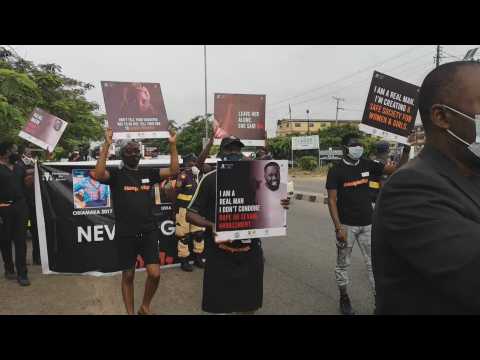 Men protest after the rape and murder of a young girl in Nigeria