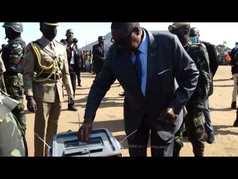 Malawi's President Mutharika votes in election re-run