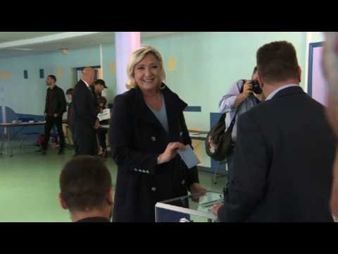 French right-wing leader Le Pen votes in European elections