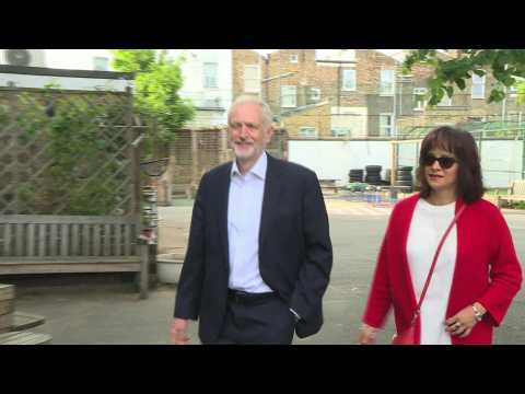British Labour party leader casts his vote for European elections
