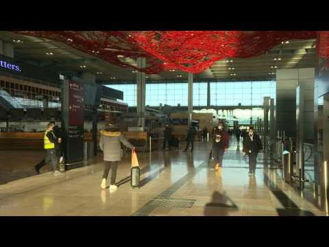 Travelers at Berlin airport after Germany bans UK air travel