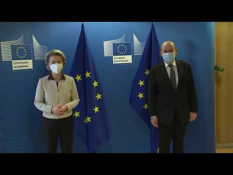 French FM Jean-Yves le Drian arrives at European Commission