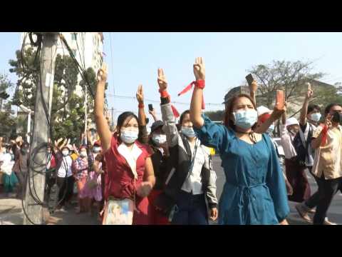 As many as a thousand march in Yangon against coup