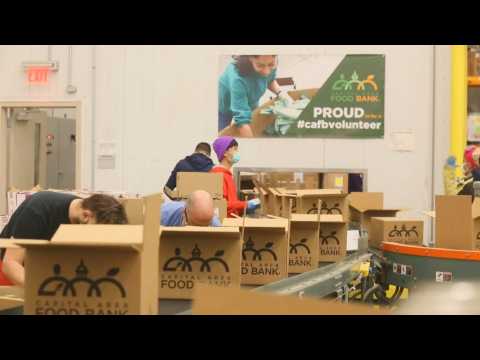 Food Bank prepares boxes of food for donation in Washington