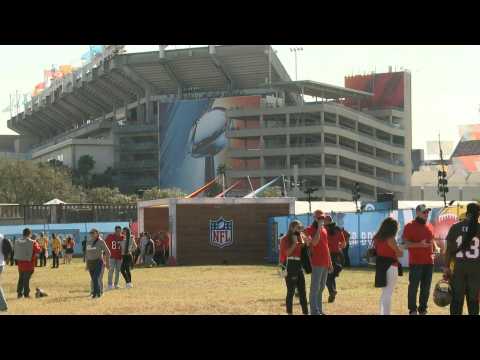 Fans gather at Raymond James Stadium ahead of Super Bowl