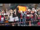 Protest against military coup outside Myanmar's embassy in Japan