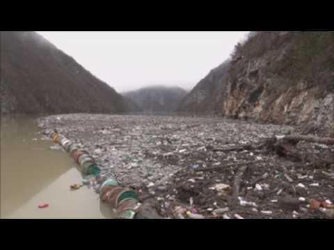 Rubbish covers Drina river in Bosnia-Herzegovina