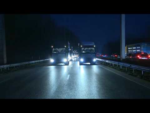 France's beverage wholesalers demonstrate on the motorway to slow down traffic