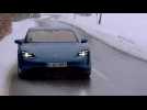 The new Porsche Taycan in Neptune Blue Driving Video