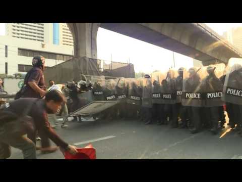 Thai protesters, upset with Myanmar coup, clash with police