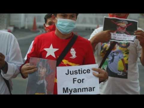 Myanmar migrant workers in Thailand protest against coup