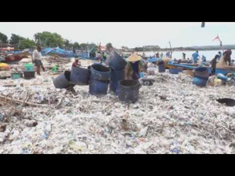 Bali's famous beach covered in plastic waste