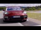The new Porsche Panamera Turbo S in Cherry Metallic Track Driving