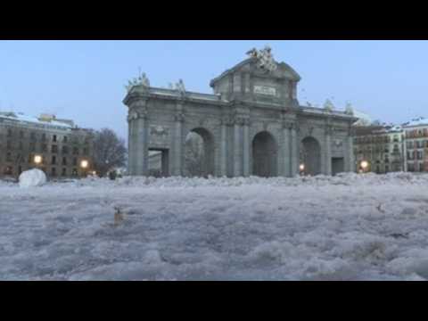 Snow turns to ice in Spanish capital