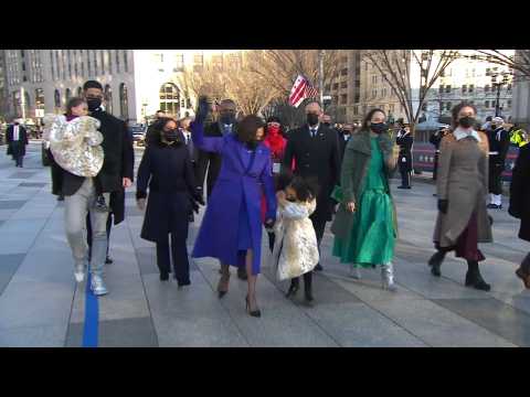 US Vice President Kamala Harris takes part in inauguration parade