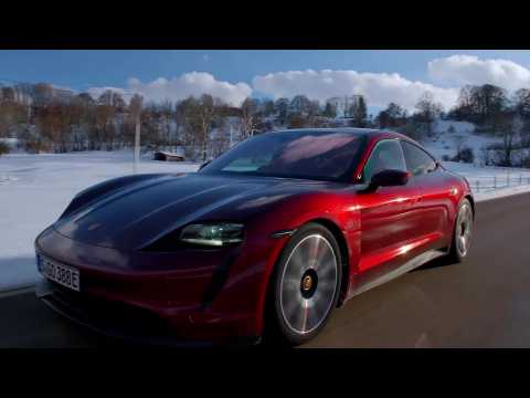 The new Porsche Taycan in Cherry metallic Driving Video