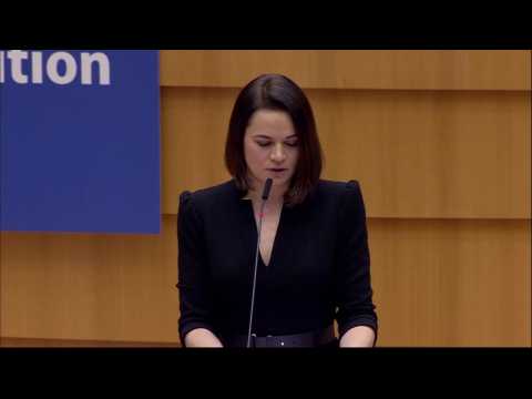 Belarus opposition leader vows victory at EU prize ceremony