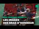 Les images des bras d'honneur de Dupond-Moretti à l'Assemblée