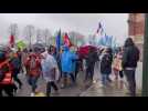 Saint-Omer : cortège de la manif' contre les retraites du 8 mars, quai du Commerce