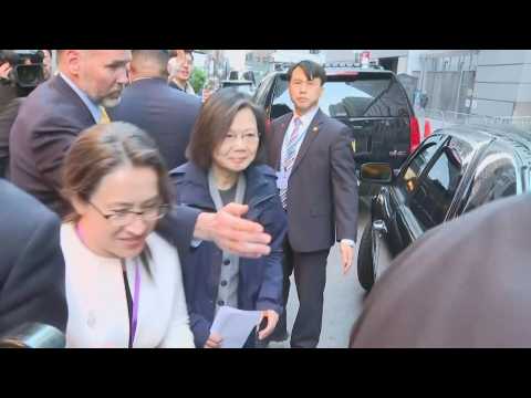 Taiwan president leaving her NYC hotel as pro-Beijing demonstrators shout slogans
