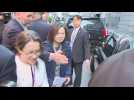 Taiwan president leaving her NYC hotel as pro-Beijing demonstrators shout slogans