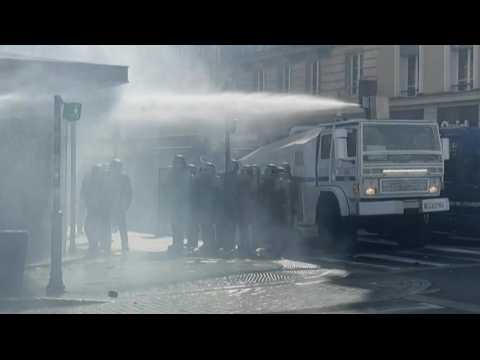 French police aim water cannon at pension reform protesters in Rennes
