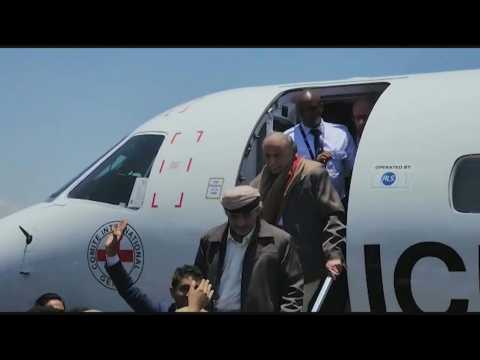 Yemeni officials released by Huthis arrive at Aden airport