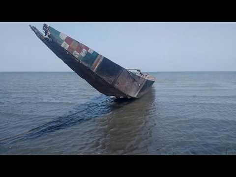 Damaged boat after it capsized with 40 children onboard in NW Nigeria