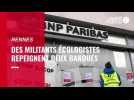 Des militants écologistes repeignent les vitrines de deux banques à Rennes