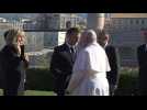 French Preisdent greets Pope Francis in Marseille