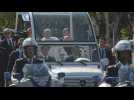 Pope Francis drives up the Avenue du Prado in Marseille in his "popemobile"