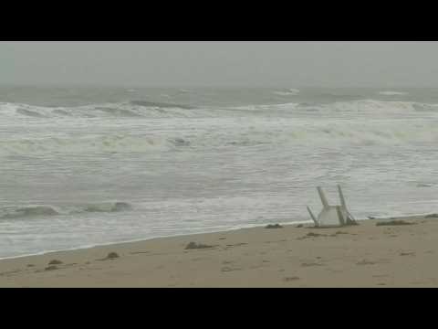 Waves crash deserted beach as Cyclone Biparjoy expected to make landfall