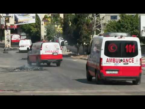 Ambulances at the site of deadly clashes during Israeli army raid on Jenin