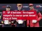 VIDÉO. F1 - GP d'Autriche : Verstappen remporte la course sprint devant Perez et Sainz