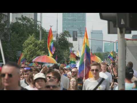 People take part in the Equality Parade in Warsaw