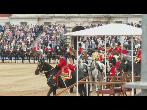 King Charles III inspects troops in Horse Guards Parade
